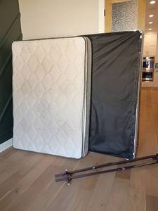 lot 912 image: Full Sized Mattress, Box Spring, Bed Rail and Headboard