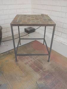 lot 937 image: Metal Square Table with Tile Top.   Fairly heavy.  18 x 15 x 15