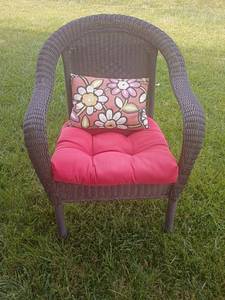 lot 938 image: Wicker Chair with Cushion and Pillow
