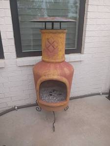 lot 947 image: Chimenea. Approximately 47in tall.  With cover for ashes