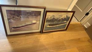 lot 1013 image: Framed wall decor with ships on them bigger one is 21x26
