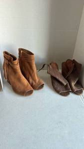 lot 1222 image: Steve Madden and Lucky brand 2 Pair Womens Peep Toe Ankle Boots with Perforated and Fringe Details size 6.5