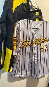 lot 1255 image: Mac Miller 97 Pinstriped Baseball Jersey with Yellow and Black Jersey
