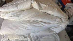 lot 1272 image: Queen size goose down and feather blanket some stains