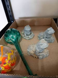 lot 2011 image: 3 Frog Figurines with Watering Bulb and More