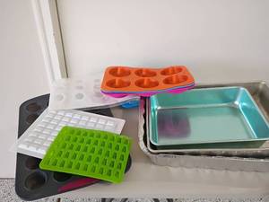 lot 2208 image: Cake Pans and Silicone Cupcake Pan, Doughnut Pan and Ice Molds