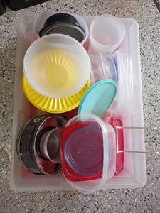 lot 2223 image: Large Tote with Tupperware and Other Food Storage