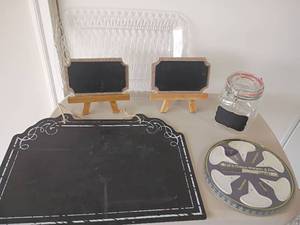 lot 2227 image: Miscellaneous Chalkboard Items with Plastic Serving Tray