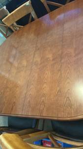 lot 70754 image: Dining Table and 6 Chairs with Black Seats 72x47x30 (with 2 leaves in)