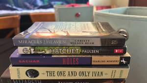 lot 70766 image: 4 Newbery Award Books Miracles from Heaven, Hatchet, Holes, The One and Only Ivan