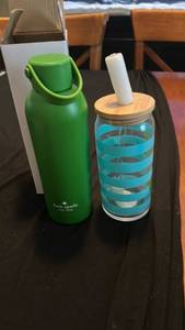 lot 70777 image: kate spade New York Bottle and Striped Tumbler Set Green Turquoise