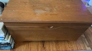 lot 70782 image: Wood Storage Chest with Lift Top and Heart Cutout Detail