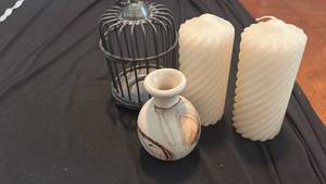 lot 70786 image: Decorative Home Accent Lot Birdcage, Candles, Vase