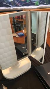lot 70787 image: Customi White Dual-Door Tabletop Makeup Mirror with Doors