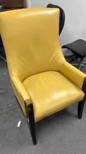 lot 70800 image: Yellow Upholstered Wingback Chair with Black Legs