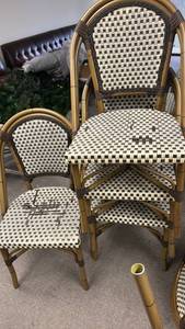 lot 70805 image: Rattan Bistro Chairs with Woven Seat and Back, Set of 4 minor seat repairs needed