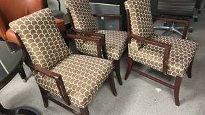 lot 70817 image: Set of  4Wood Frame Armchairs with Geometric Upholstery