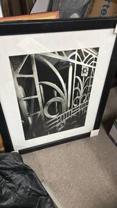 lot 70822 image: Framed Black and White Architectural Print with Mat and Black Frame 30x34