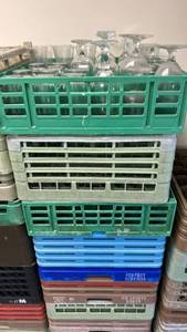 lot 70840 image: (1) Mixed Glassware Lot in Green Plastic Crate with Compartments and 8 empty racks