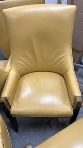 lot 70883 image: Yellow Upholstered Armchair with Wood Legs