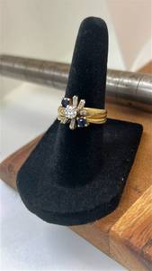 MCM Bridal Set- Ring with Blue Sapphires and Diamonds in 14KP size 5