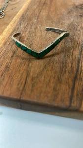 VTG Zuni Native American Sterling Silver Turquoise Inlay Zig Zag Cuff Bracelet