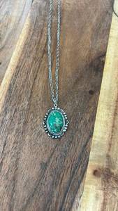 lot 104 image: Vintage Southwestern Sterling Silver Turquoise Pendant Necklace - Navajo Spider Web Turquoise Pendant - Cable Chain