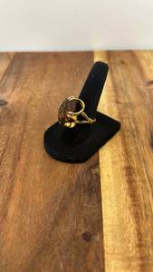 lot 7079 image: Vintage Mid Century Cocktail Ring Size 6 18k HGE Amber Glass Stone Signed HMS
