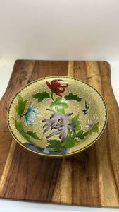 lot 7097 image: Cloisonn� Enamel Bowl with Floral Decoration and Brass Rim 7 inches wide