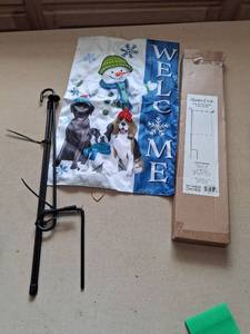 lot 18 image: Meadow Creek Welcome Dogs Flag Bundle with Stand