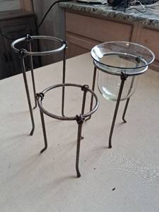 lot 37 image: Set of 3 Glass Tabletop Planters with Metal Stands