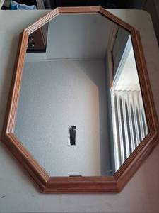 lot 54 image: Octagonal Wall Mirror with Wood Frame 32 inches