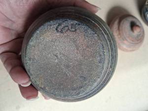 lot 66 image: Pottery Lot of 3 Pieces Glazed Vase Open Bowl Lidded Jar with Incised Decoration