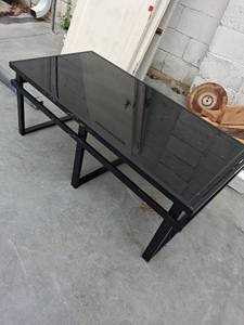 lot 72 image: Black Metal and Glass Coffee Table with Shelf