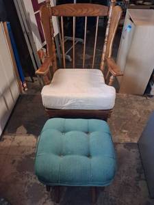 lot 90 image: Wood Dining Chair with Cream Upholstered Seat