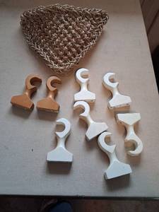 lot 153 image: Curtain Rod Brackets and Holdbacks Set with Jute Storage Basket