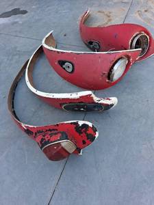 lot 159 image: Vehicle Body Fender Panels with Headlight and Tail Light Housings Red White Lot of 4