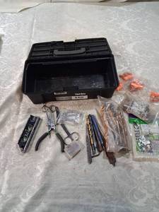 lot 174 image: Tool Box with Hand Tools, Drill Bits, Scissors, and Accessories