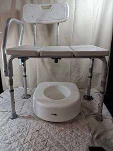 lot 201 image: Carec Toilet Seat Riser Shower Chair Bench Transfer Seat Commode