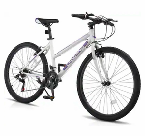 lot 18249 image: Winado - 26 Inch Mountain Bike, 721-Speed Adult Bicycle with Sturdy Steel Frame, Front Suspension,Excellent Twist Shifting - White&Purple - Retail $169