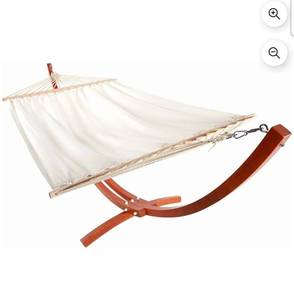 lot 18252 image: ONCLOUD Hammock Wood Arc Stand with Double Hammock (10.5 ft) - Retail $0
