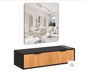 lot 18256 image: OmySalon WMSCTD Modern Retro Wall Mount Salon Styling Station with 2 Drawers 3 Heat-Resistant Tool Holders - Retail $169