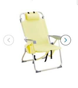 lot 18258 image: VINGLI 1 Pack 39H Portable Aluminum Backpack Beach Chair for Adults with Headrest and Side PocketLay Flat Beach Chair with 5 Positions for Outdoor Lawn Yellow - Retail $69