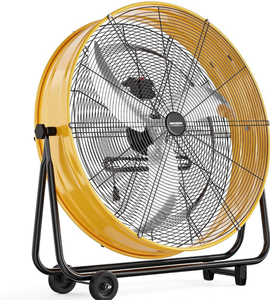 lot 18260 image: ROVSUN 30 Inch High Velocity Drum Fan, 13000CFM Industrial Metal Floor Fan with Handle, Heavy Duty, 3-Speed, 360° Tilt, Air Circulator for Shop, Garage, Gym, Barn, Commercial, UL Listed, Yellow - Retail $159