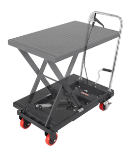 lot 18270 image: VEVOR Hydraulic Lift Table Cart, 500lbs Capacity 28.5 Lifting Height, Manual Single Scissor Lift Table with 4 Wheels and Non-slip Pad, Hydraulic Scissor Cart for Material Handling, Black - Retail $239