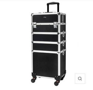 lot 18272 image: Omysalon MCA401 4-in-1 Aluminum Lockable Rolling Makeup Cosmetic Organizer Train Case - Retail $89