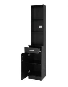lot 18277 image: OmySalon Salon Hair Styling Station, Barber Storage Cabinet, Salon Equipement with 5 Compartments, 1 Drawer, 1 Door (Black) - Retail $99