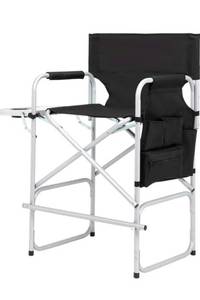 lot 18281 image: 26 Tall Directors Chair Height Seat Folding, BlackSide Table Storage Bag, Support for 300Lbs Portable Makeup Artist Chair with Bar Height - Retail $62