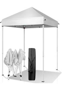 lot 18287 image: 5x5 Pop Up Canopy Tent with Carry Bag WhiteEz Up Outdoor Canopy Tent Instant Shelter Straight Legs for Patio Balcony Porch Backyard Garden - Retail $69