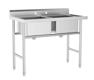 lot 18293 image: 36 W x 21D x 40H Commercial 304 Stainless Steel Sink 2 Compartment Free Standing Utility Sink for Garage - Retail $248